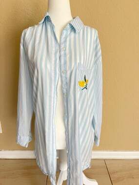 Victoria's Secret Striped Pajama Top with Lemon Embroidery size XS